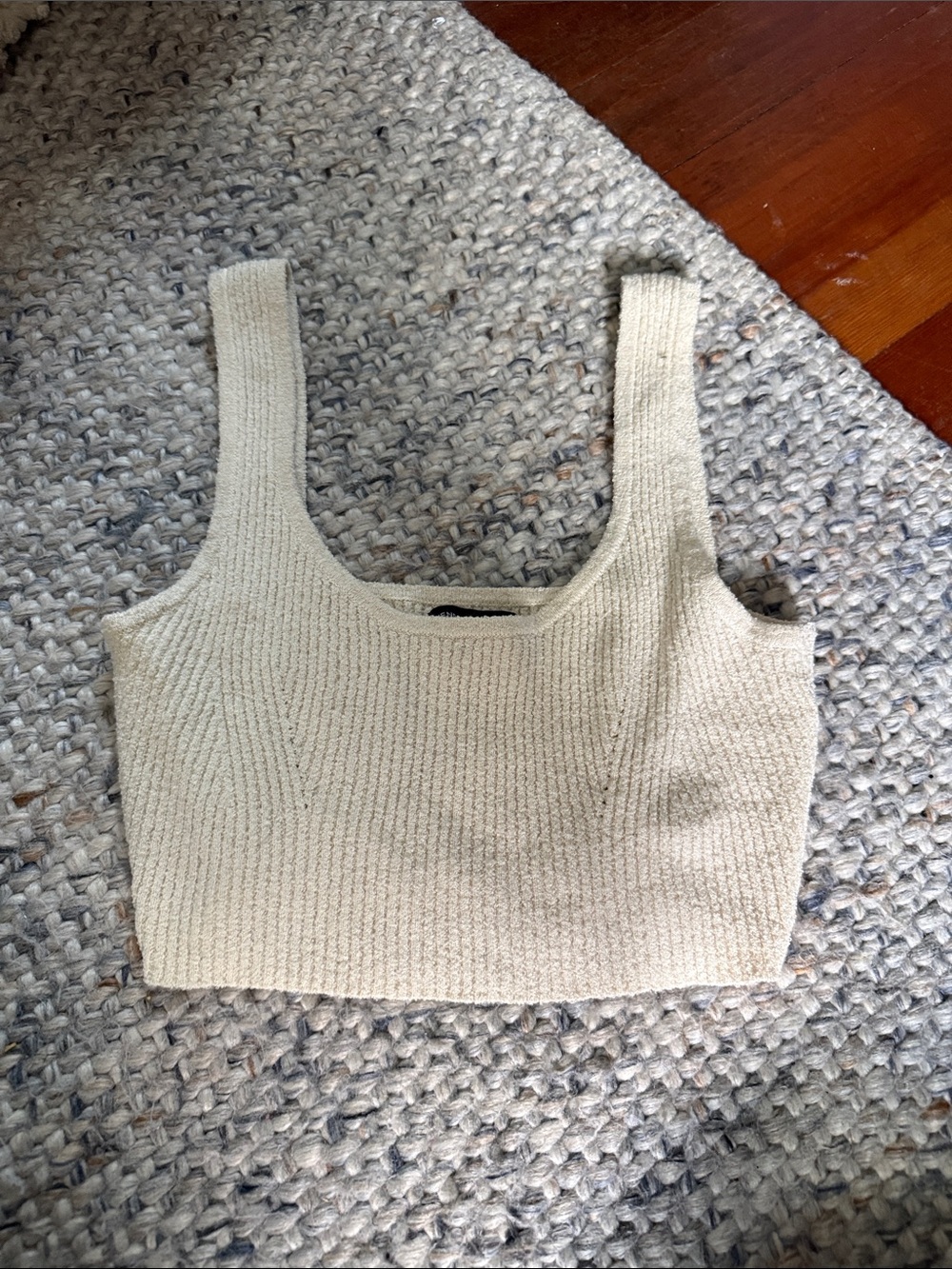 Kendall & Kylie Cream Knit Square-Neck Crop Top